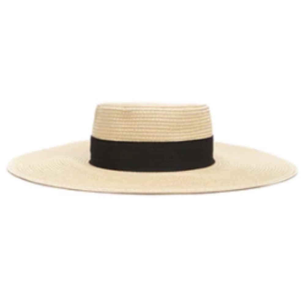 NWT Contrast-Trim Floppy Straw Hat